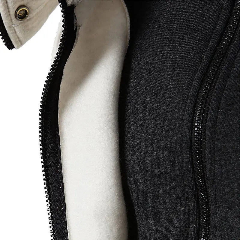 Men’s Hooded Jacket White & Black – Double Zipper Casual Hoodie