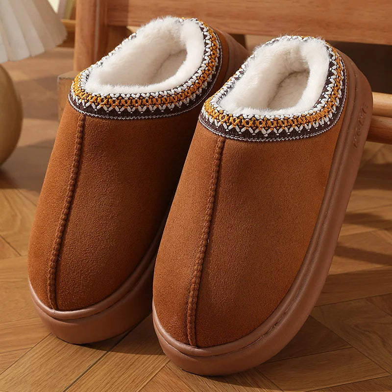 Unisex Winter Slippers with Platform Faux Suede & Plush Cotton Anti-Slip