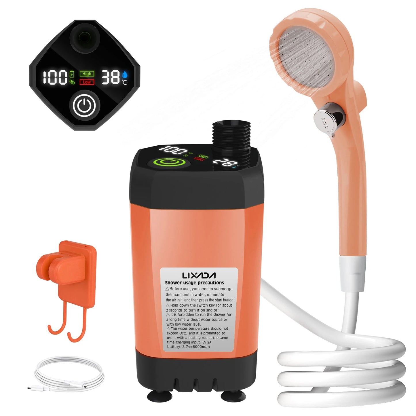 Portable Outdoor Shower Kit - 6000 mAh Battery-Powered Pump - Camping & Travel
