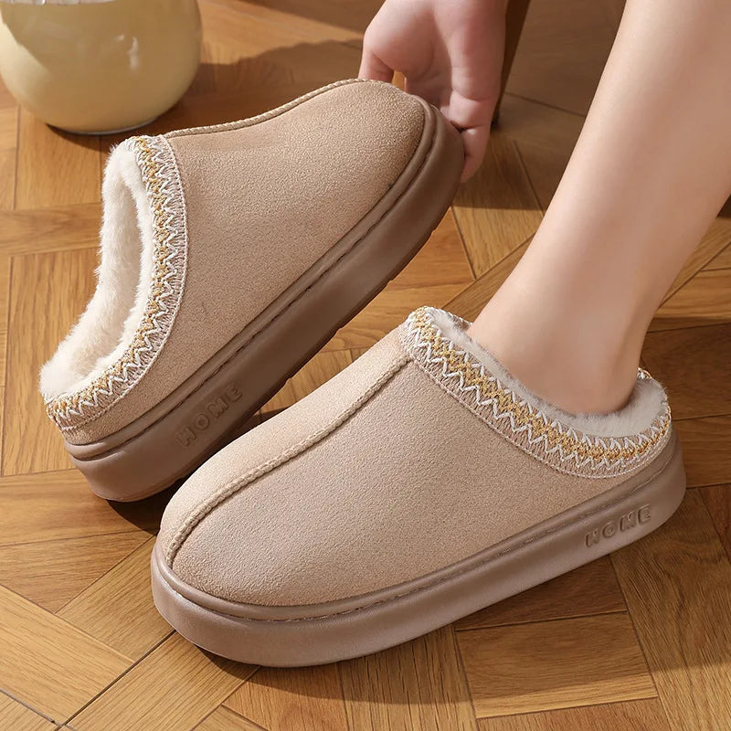 Unisex Winter Slippers with Platform Faux Suede & Plush Cotton Anti-Slip