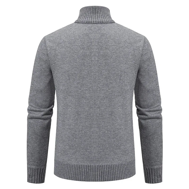 Men’s Knitted Zip Jacket – Warm Autumn Winter Cardigan with Reinforced Sleeves