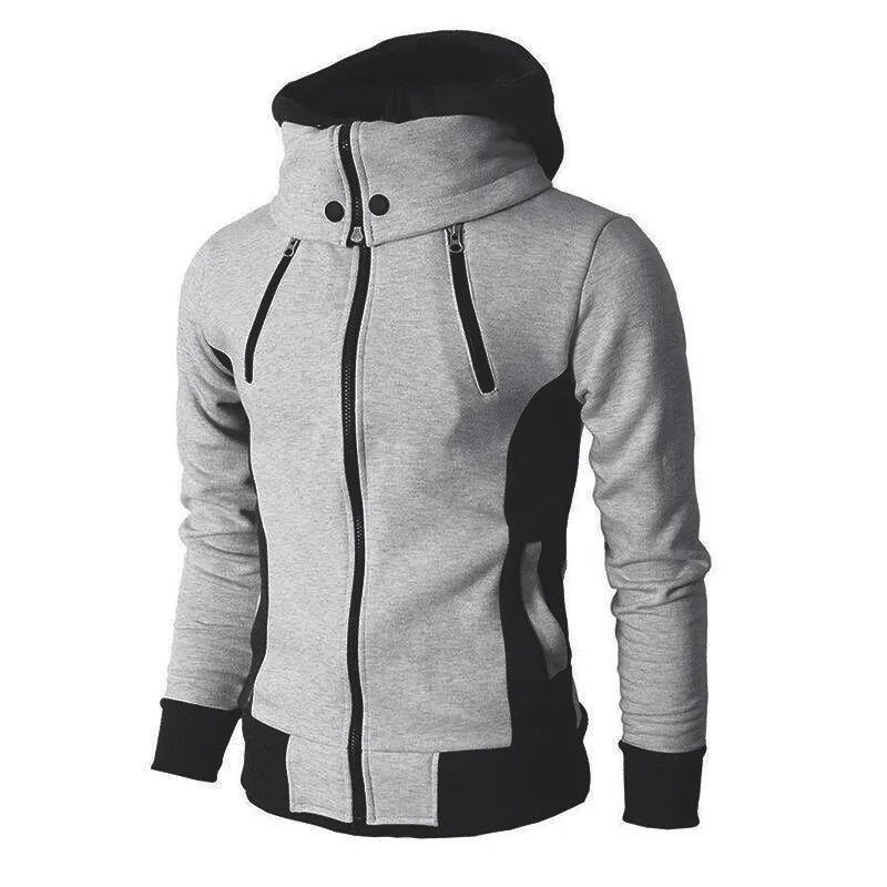 Giacca con cappuccio da uomo grigio chiaro – Felpa casual con cerniera e doppia cerniera
