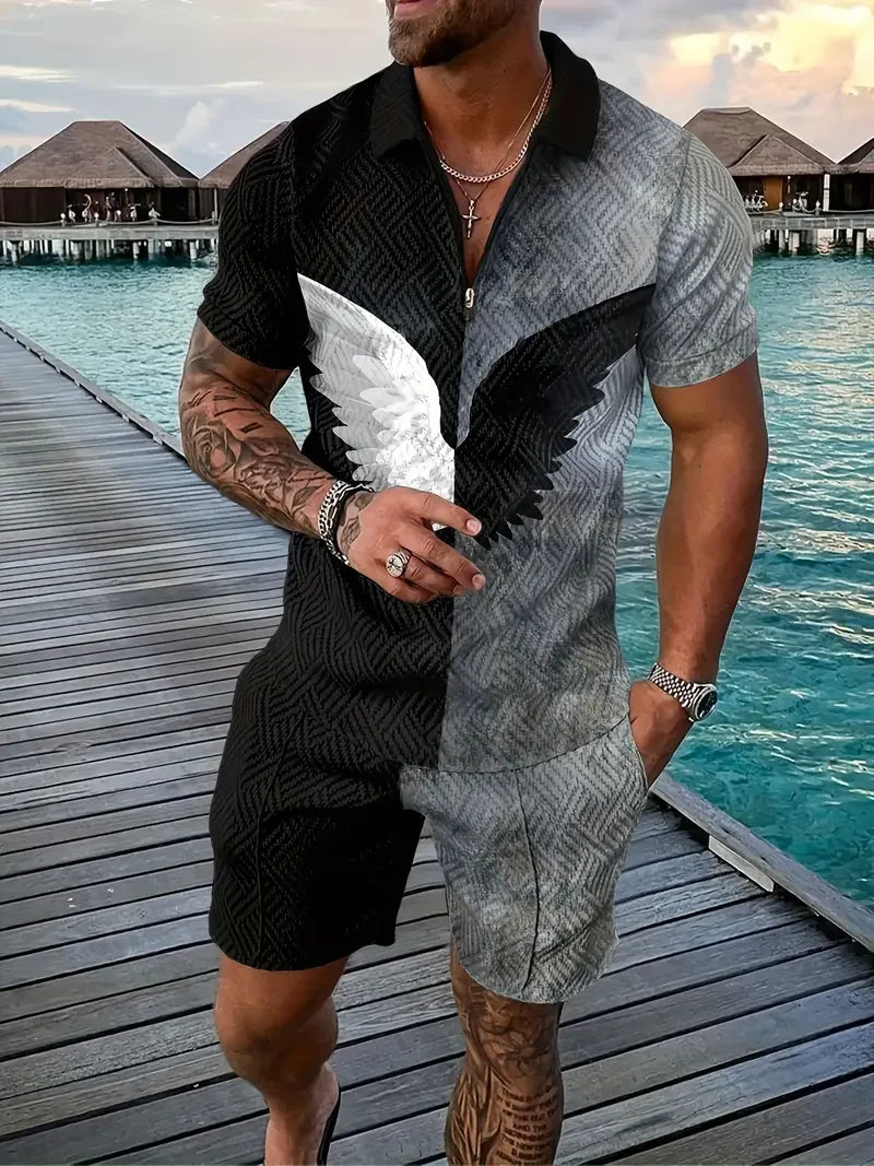Eagle Split Short-sleeved polo shirt with zipper and shorts
