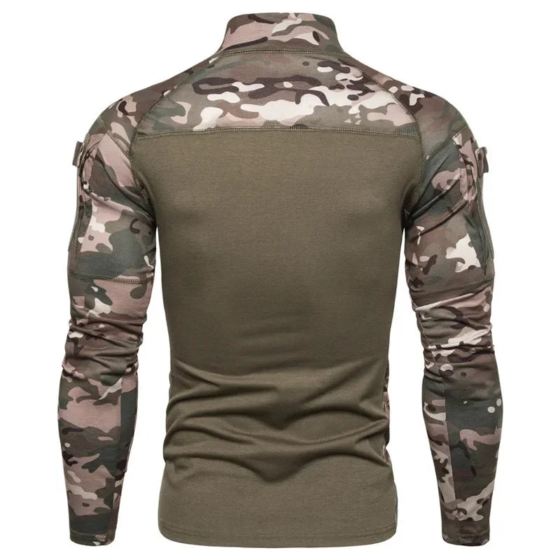 Men’s Tactical Camouflage Long Sleeve Shirt with High Collar