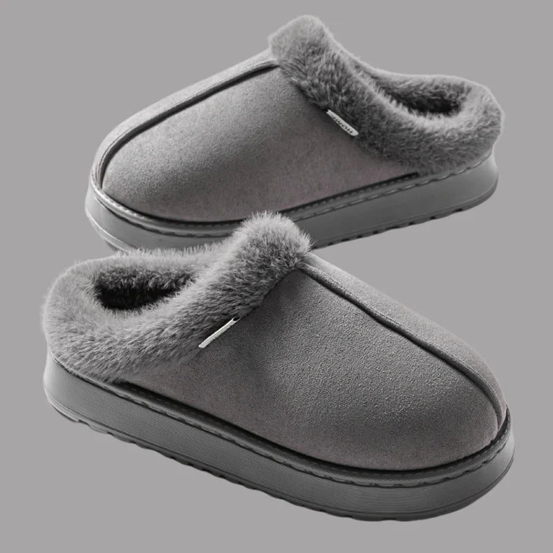 Men’s Winter Plush Slippers – Warm Cotton with Faux Suede Upper Anti-Slip Sole