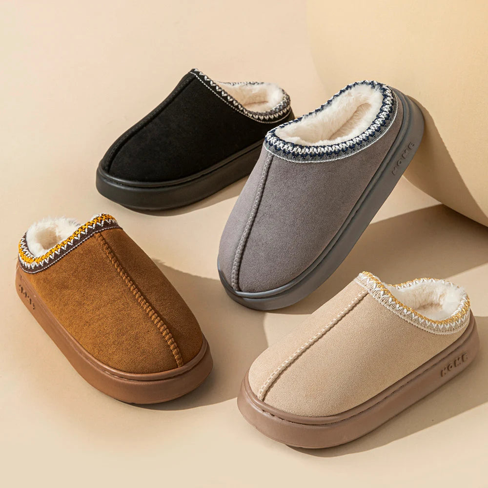 Unisex Winter Slippers with Platform Faux Suede & Plush Cotton Anti-Slip
