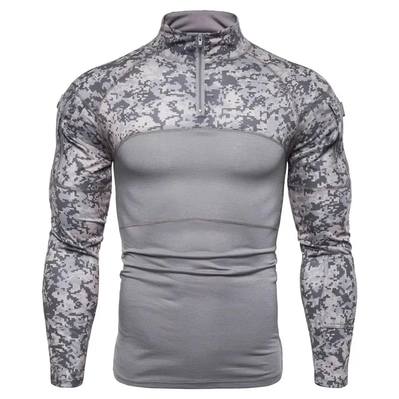 Men’s Tactical Camouflage Long Sleeve Shirt with High Collar