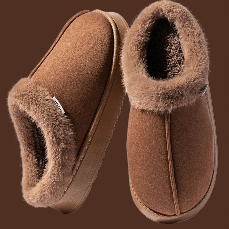 Men’s Winter Plush Slippers – Warm Cotton with Faux Suede Upper Anti-Slip Sole