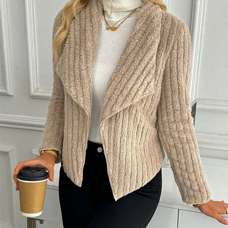Women’s Khaki Knit Cardigan Jacket – Autumn Winter Casual Outerwear