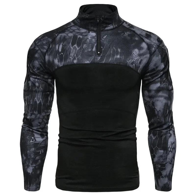 Men’s Tactical Camouflage Long Sleeve Shirt with High Collar