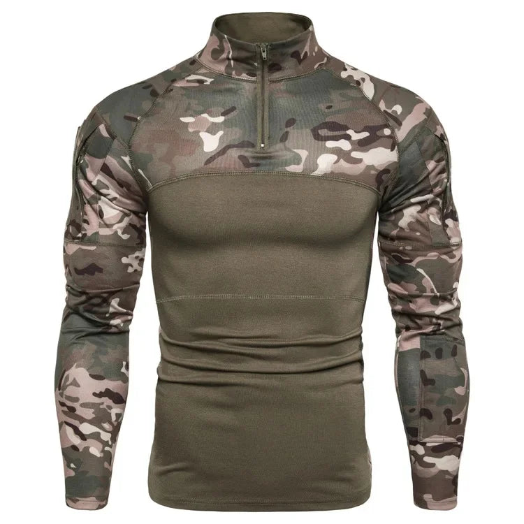 Men’s Tactical Camouflage Long Sleeve Shirt with High Collar