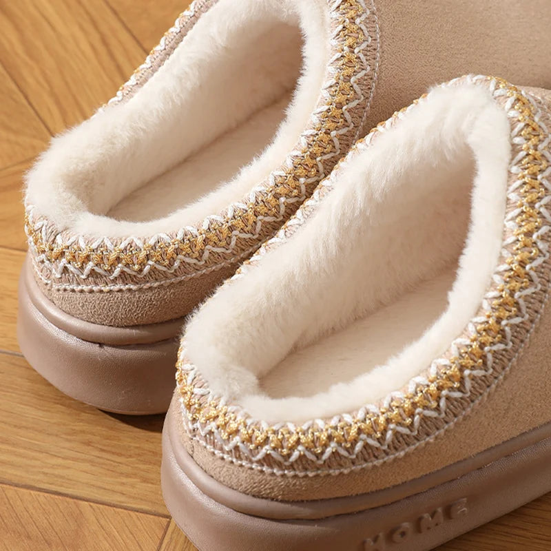 Unisex Winter Slippers with Platform Faux Suede & Plush Cotton Anti-Slip