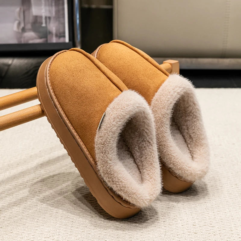 Men’s Winter Plush Slippers – Warm Cotton with Faux Suede Upper Anti-Slip Sole