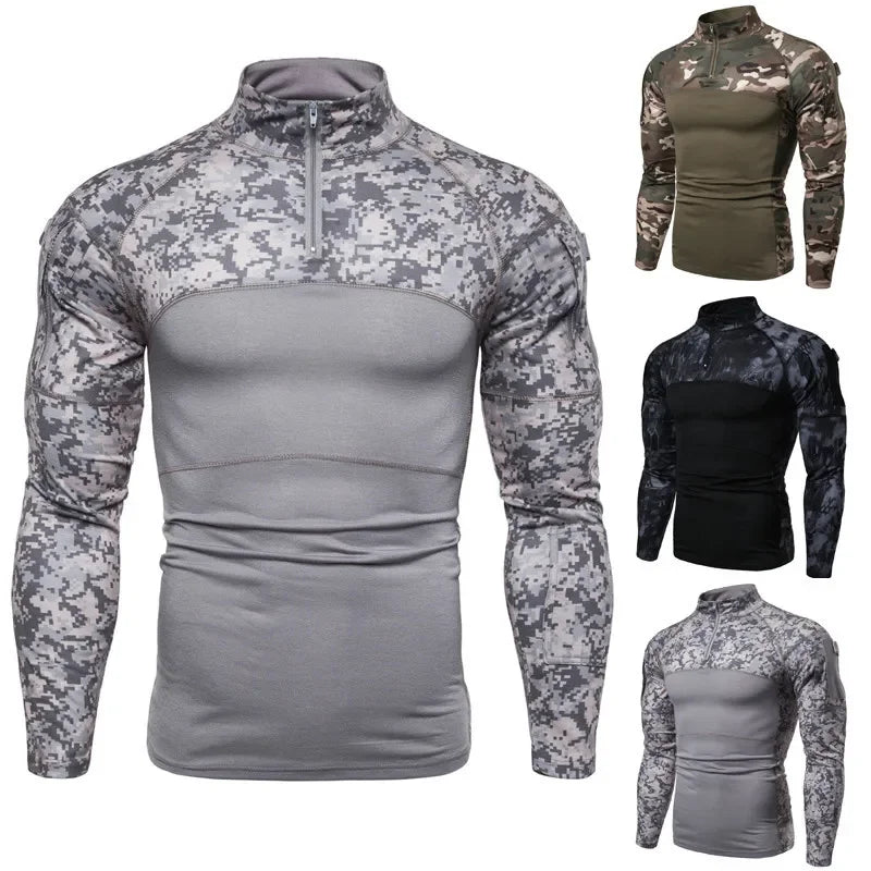 Men’s Tactical Camouflage Long Sleeve Shirt with High Collar