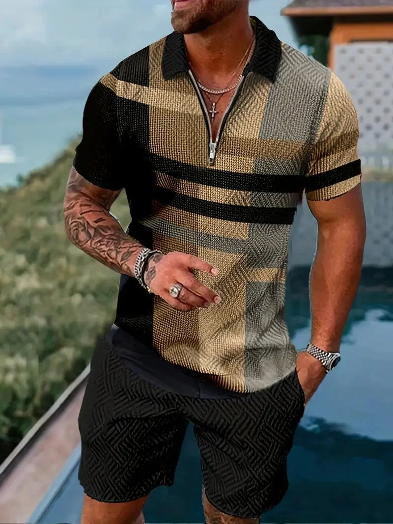 Safari City Short-sleeved polo shirt with zipper and shorts