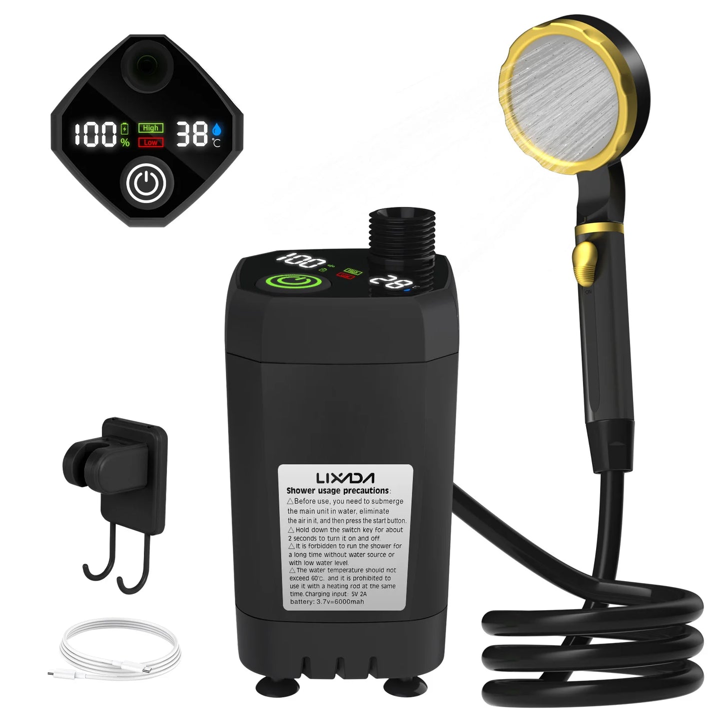 Portable Outdoor Shower Kit - 6000 mAh Battery-Powered Pump - Camping & Travel