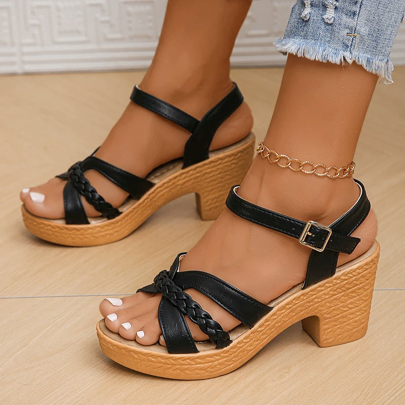 Women’s High Heel Braided Sandals with Ankle Strap – Elegant & Comfortable