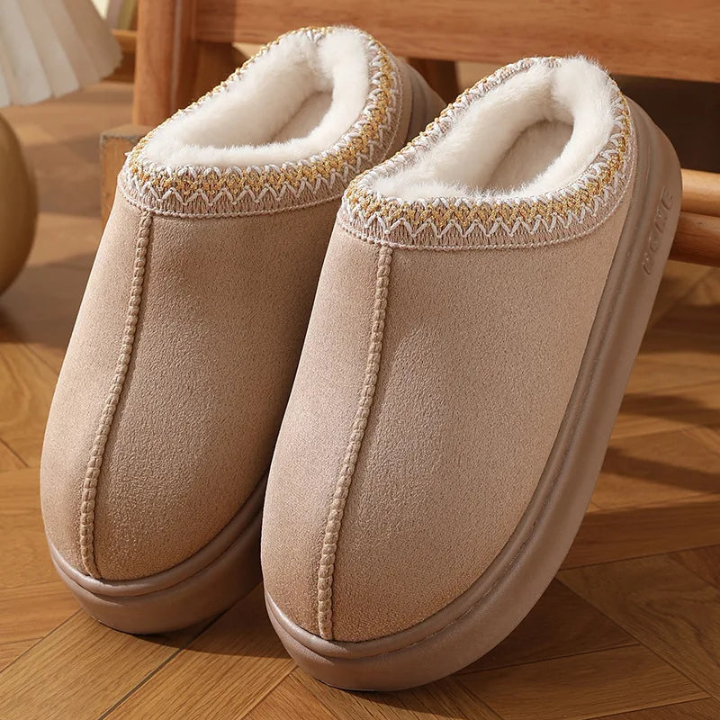 Unisex Winter Slippers with Platform Faux Suede & Plush Cotton Anti-Slip