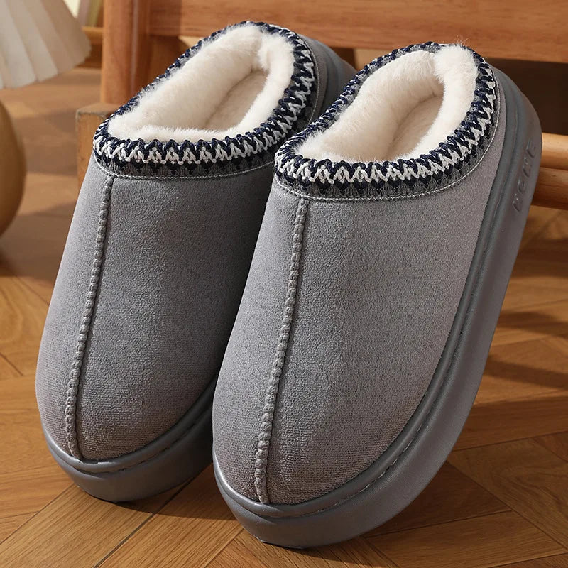 Unisex Winter Slippers with Platform Faux Suede & Plush Cotton Anti-Slip