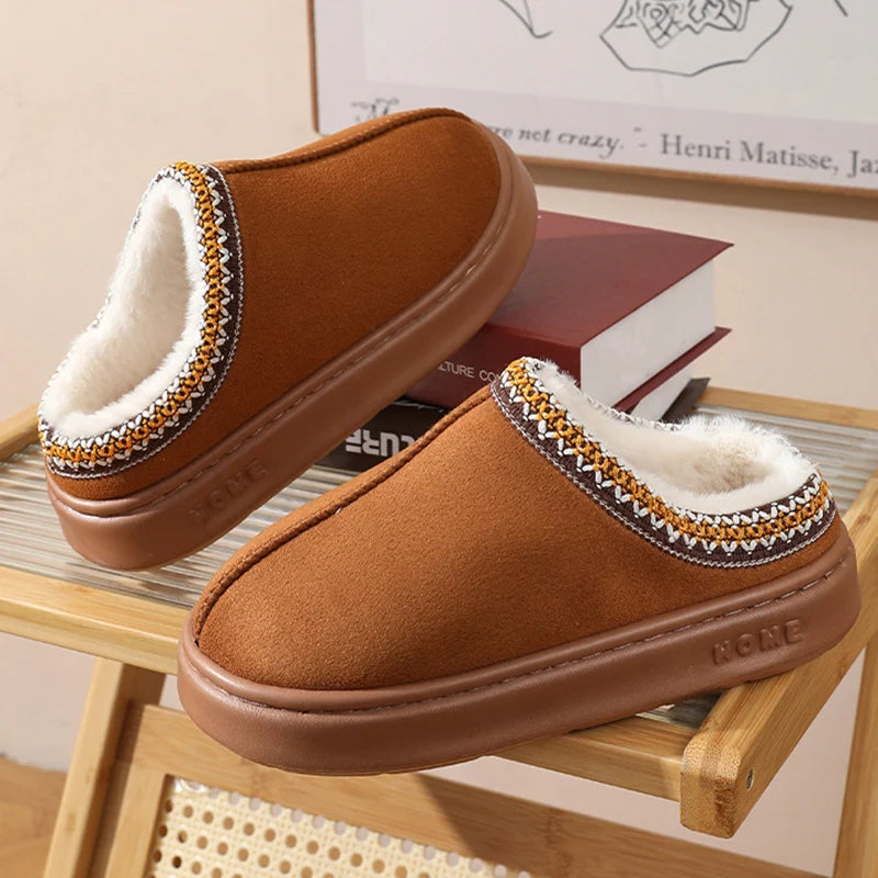 Unisex Winter Slippers with Platform Faux Suede & Plush Cotton Anti-Slip