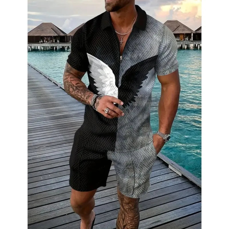Eagle Split Short-sleeved polo shirt with zipper and shorts