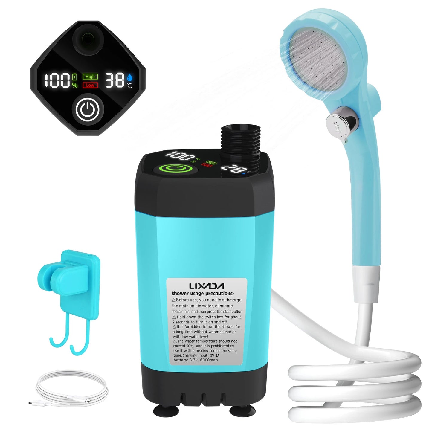 Portable Outdoor Shower Kit - 6000 mAh Battery-Powered Pump - Camping & Travel