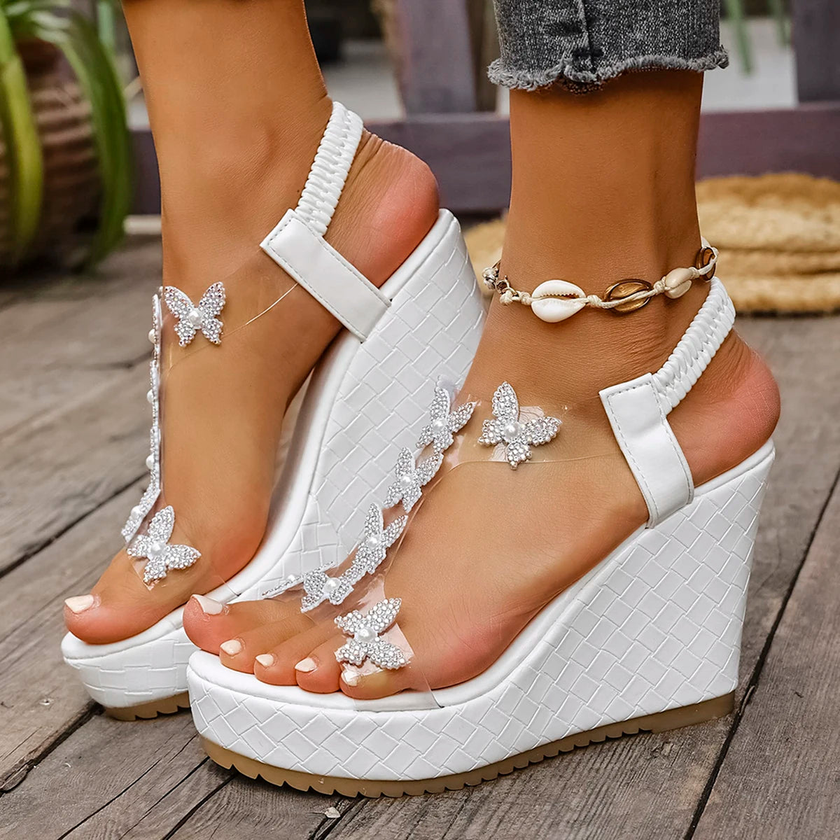 White wedge sandals