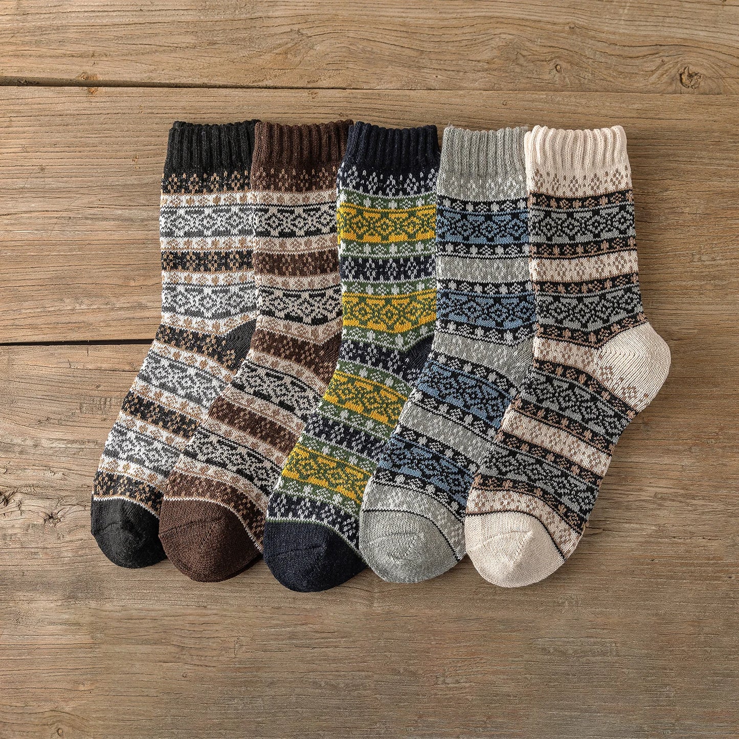 Helsinki Nordic Warm Socks (5 Pairs Set) | Unisex Vintage Winter Socks
