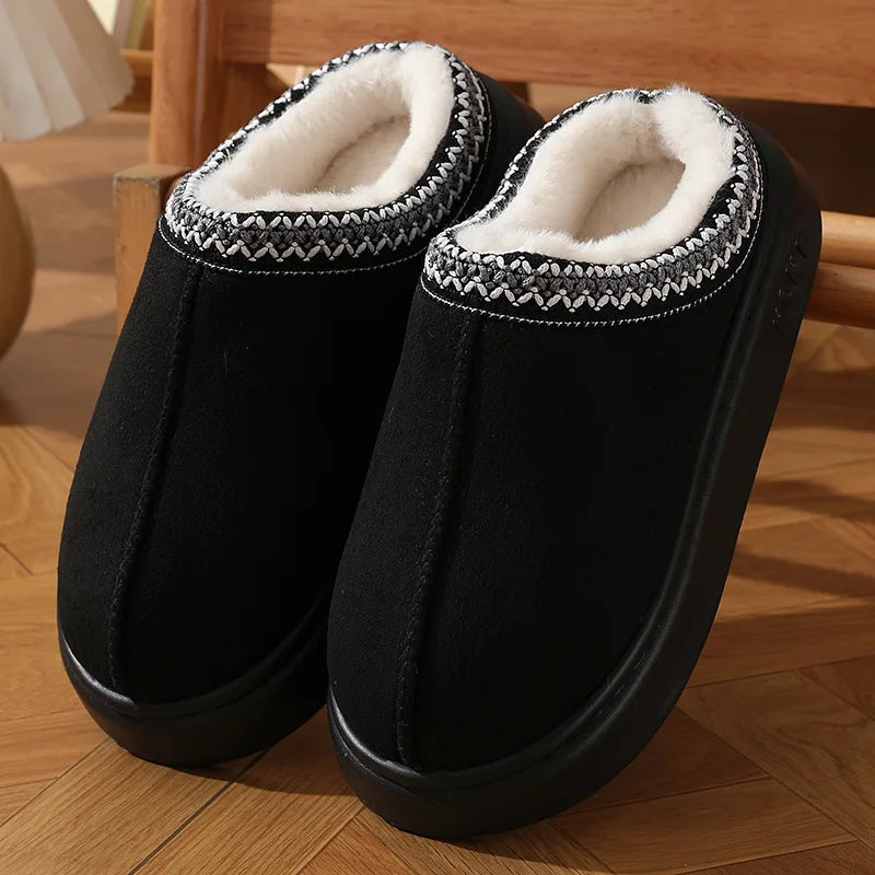 Unisex Winter Slippers with Platform Faux Suede & Plush Cotton Anti-Slip