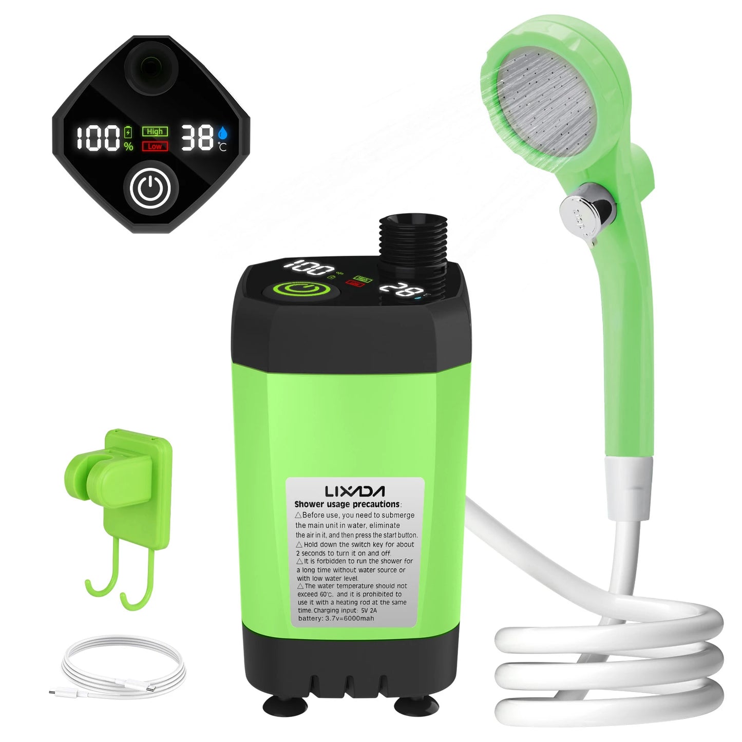 Portable Outdoor Shower Kit - 6000 mAh Battery-Powered Pump - Camping & Travel