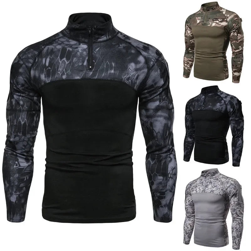 Men’s Tactical Camouflage Long Sleeve Shirt with High Collar