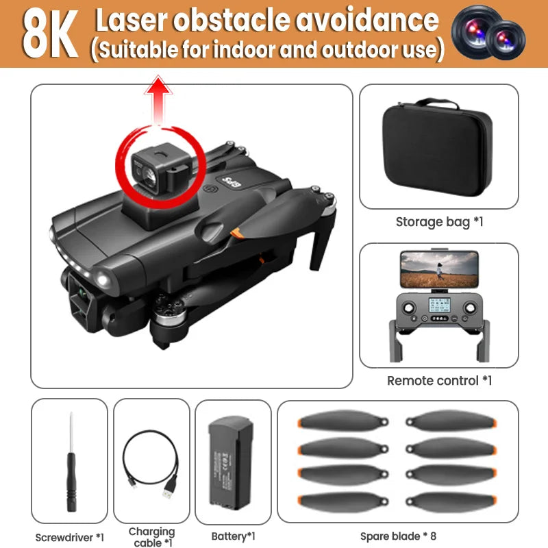 8K Drone GPS return - FPV - Anti-Collision Sensors - Flight up to 30 min