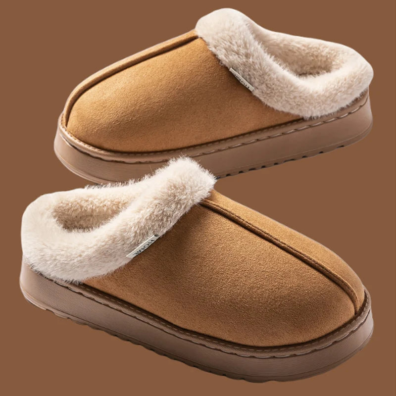 Men’s Winter Plush Slippers – Warm Cotton with Faux Suede Upper Anti-Slip Sole