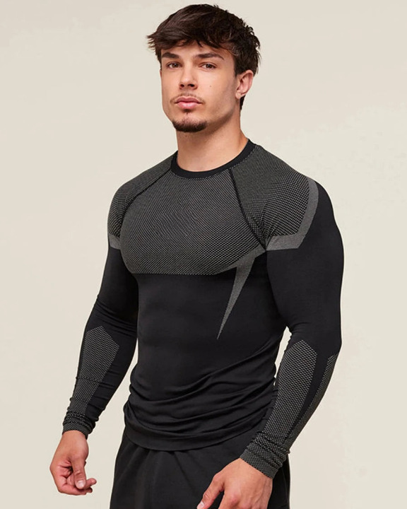 Men’s Long-Sleeve Quick-Dry Fitness Shirt – Breathable Slim Fit for Running & Training