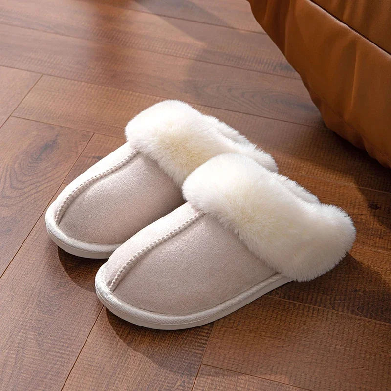 Women’s Winter Suede Slippers with Faux Fur | Warm & Non-Slip Indoor Shoes