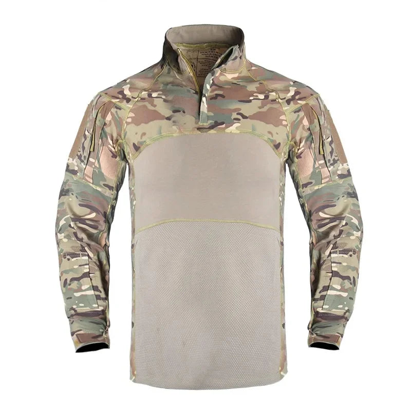 Men’s Tactical Camouflage Long Sleeve Shirt with High Collar