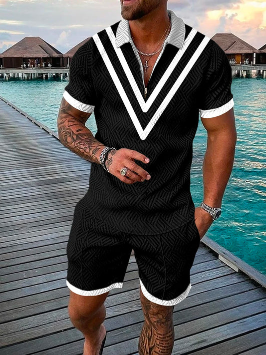 Victory Vibes Short-sleeved polo shirt with zipper and shorts