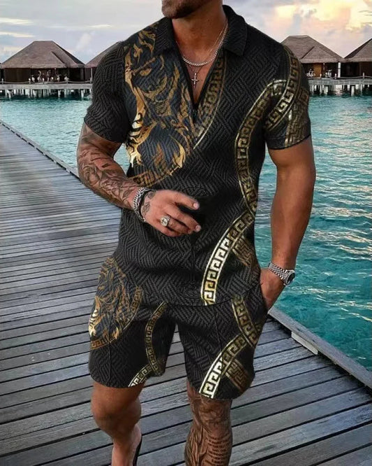 Savage Gold Short-sleeved polo shirt with zipper and shorts