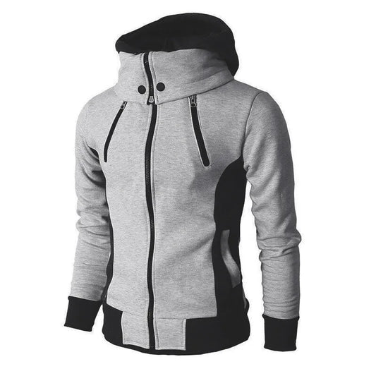 Giacca con cappuccio da uomo grigio chiaro – Felpa casual con cerniera e doppia cerniera