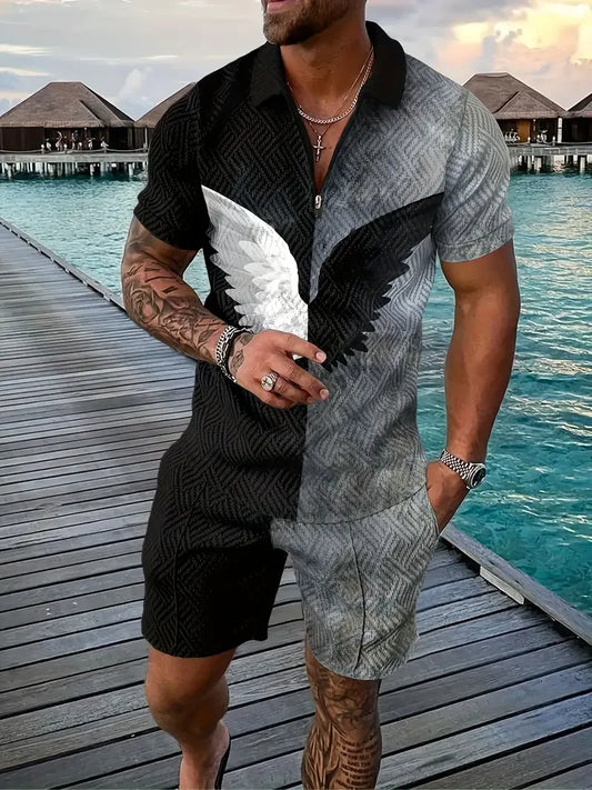 Eagle Split Short-sleeved polo shirt with zipper and shorts