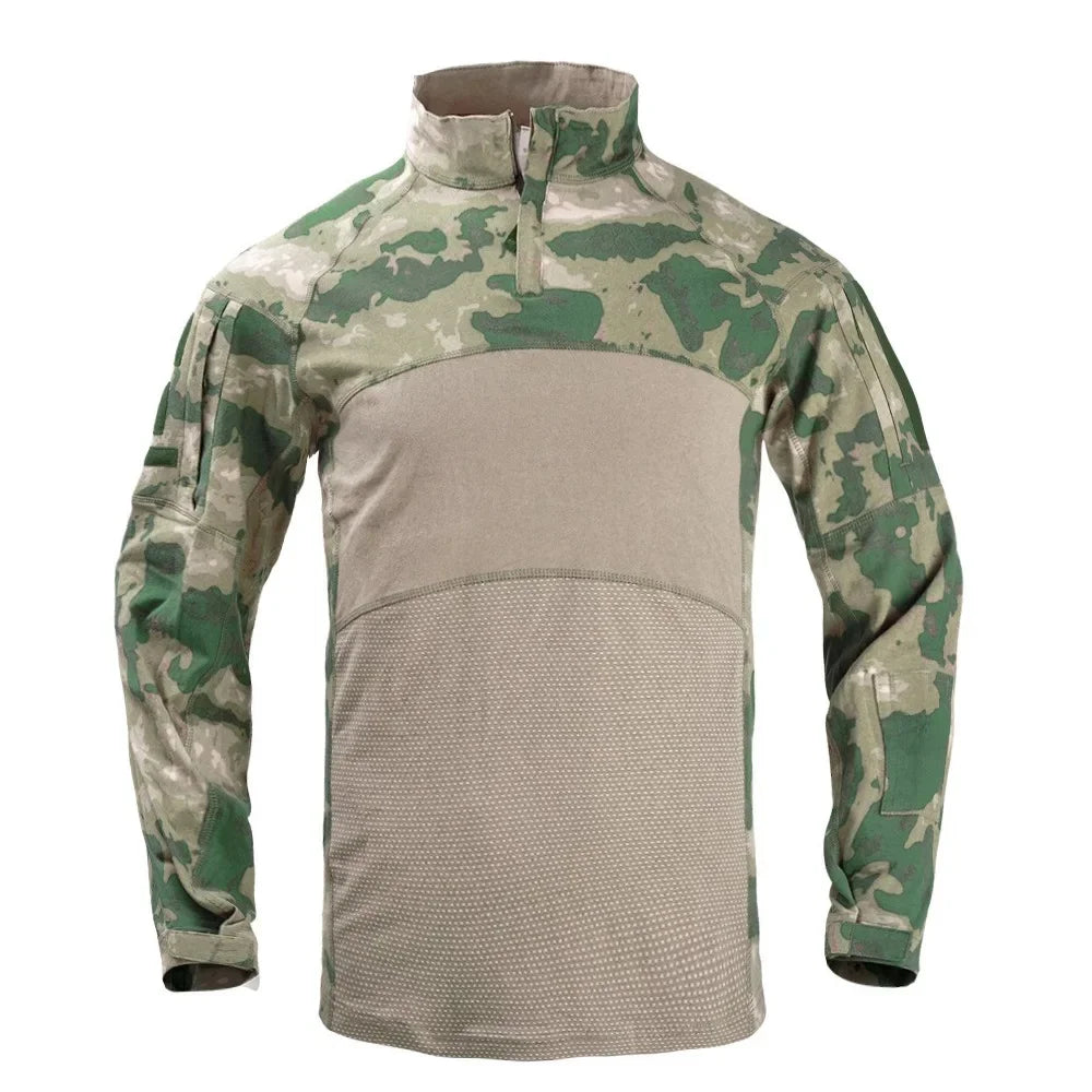 Men’s Tactical Camouflage Long Sleeve Shirt with High Collar