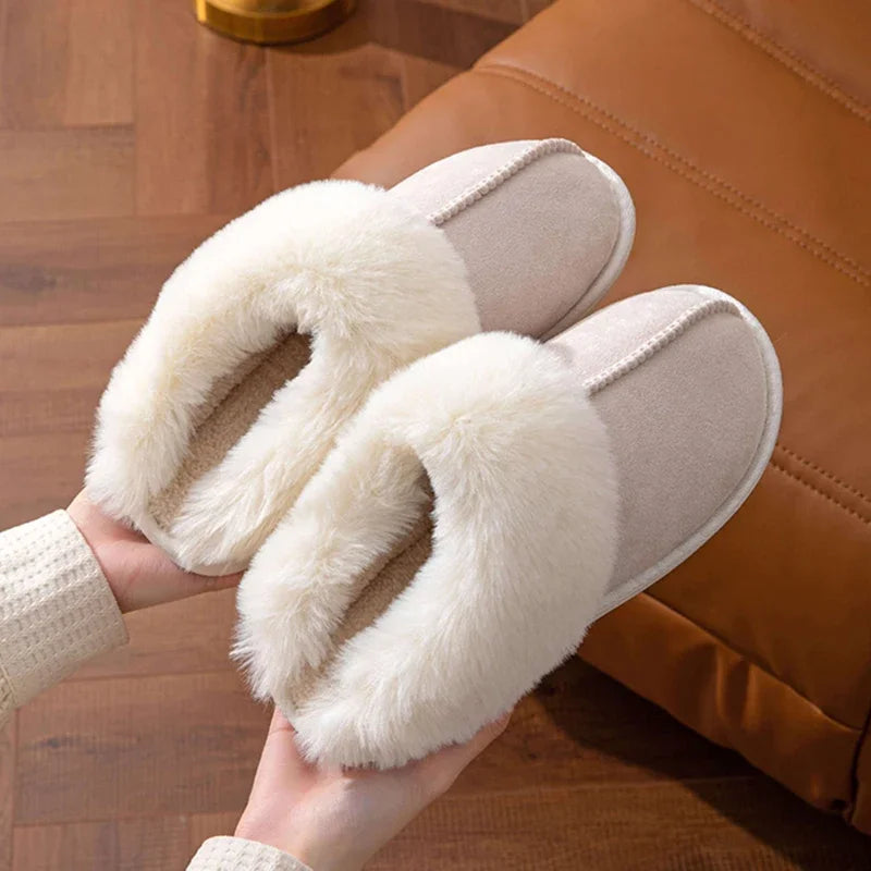 Women’s Winter Suede Slippers with Faux Fur | Warm & Non-Slip Indoor Shoes