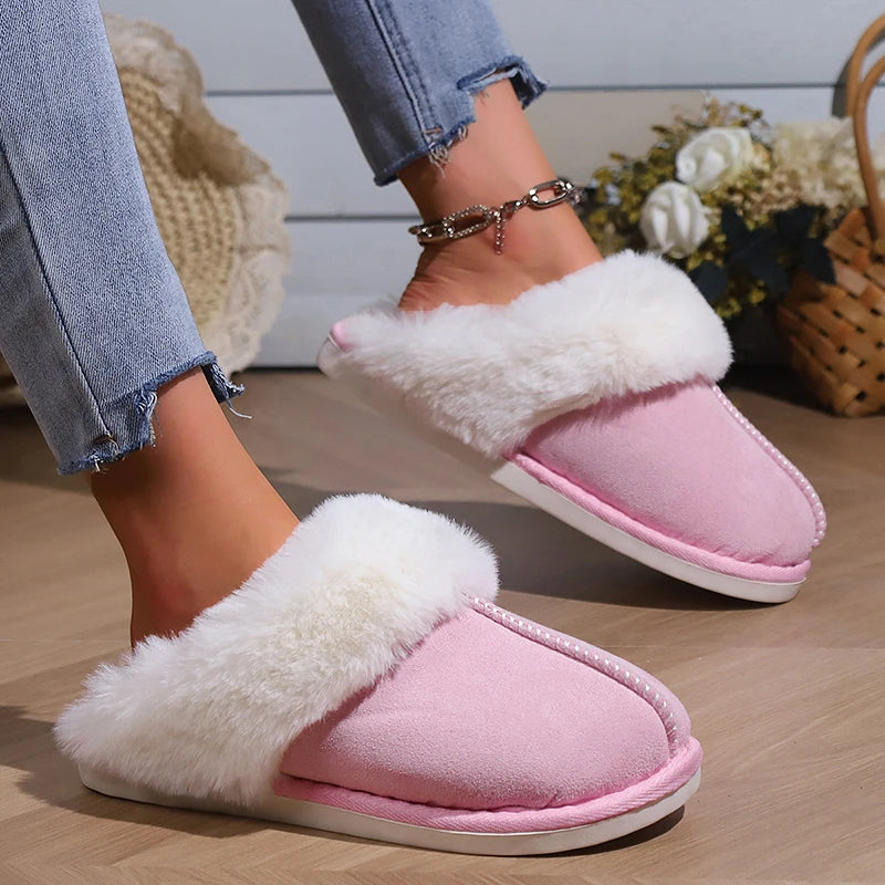 Women’s Winter Suede Slippers with Faux Fur | Warm & Non-Slip Indoor Shoes
