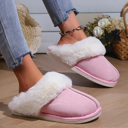Women’s Winter Suede Slippers with Faux Fur | Warm & Non-Slip Indoor Shoes