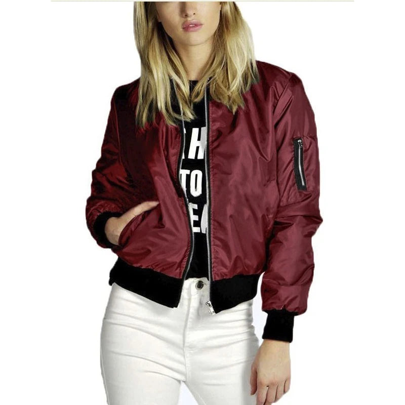 Women’s Bomber Jacket with Zipper – Autumn Winter Fashion
