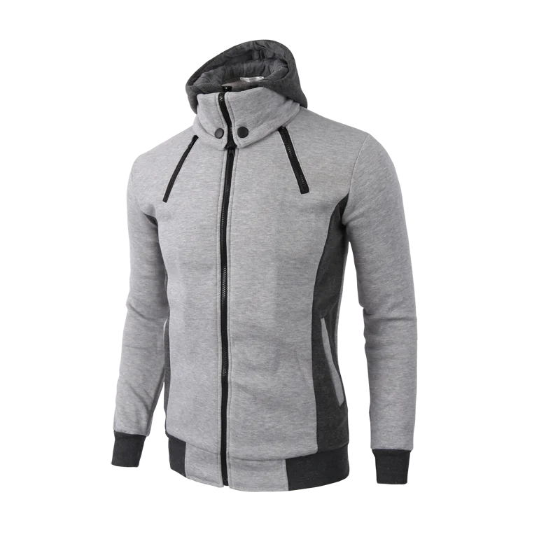 Giacca con cappuccio da uomo grigio chiaro – Felpa casual con cerniera e doppia cerniera
