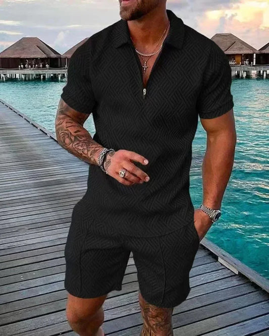 Black Storm Short-sleeved polo shirt with zipper and shorts