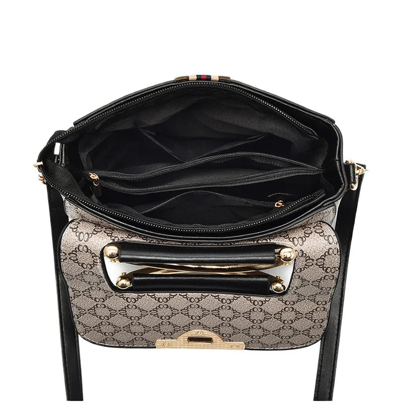 GeoCharm – Women’s Shoulder Bag with Retro Pattern & Back Zipper