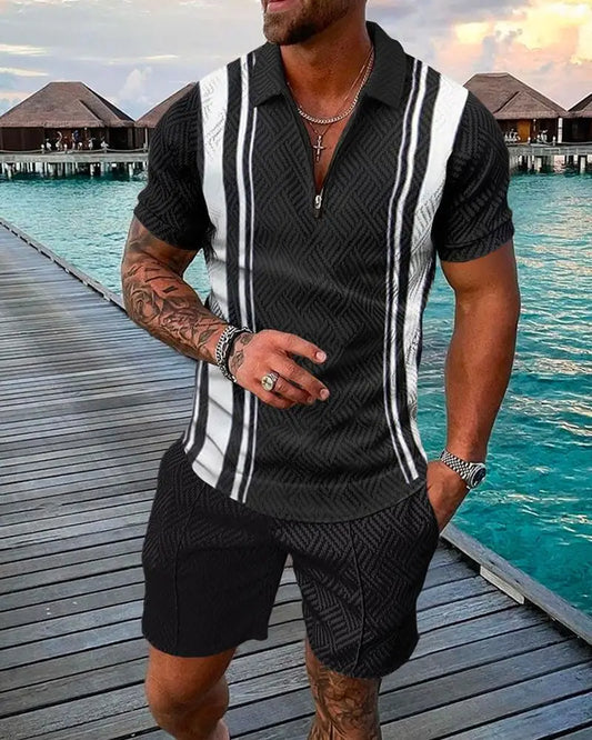 Monaco Nights Short-sleeved polo shirt with zipper and shorts