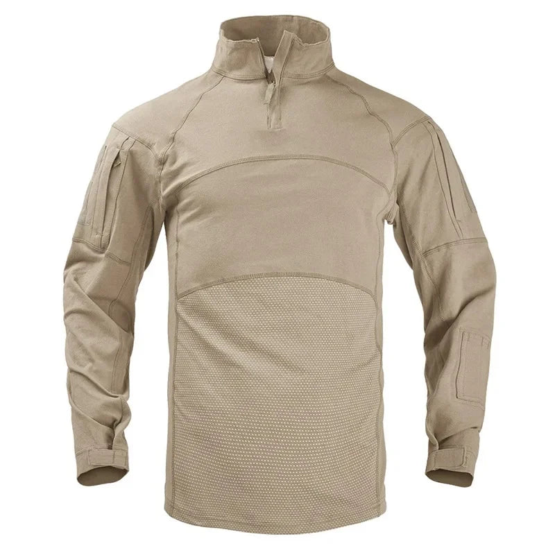 Men’s Tactical Camouflage Long Sleeve Shirt with High Collar